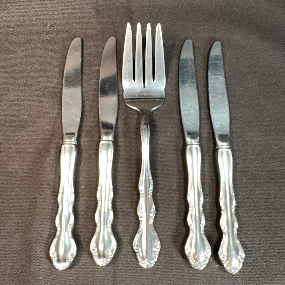 Reed & Barton REGENCY Stainless Steel Flatware Meat‎ Fork Dinner Knife Lot Of 5